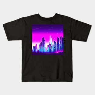 Synthwave city at night Kids T-Shirt